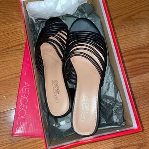 Aerosoles Black Slip On Wedge Sandal Black Womens size 7.5